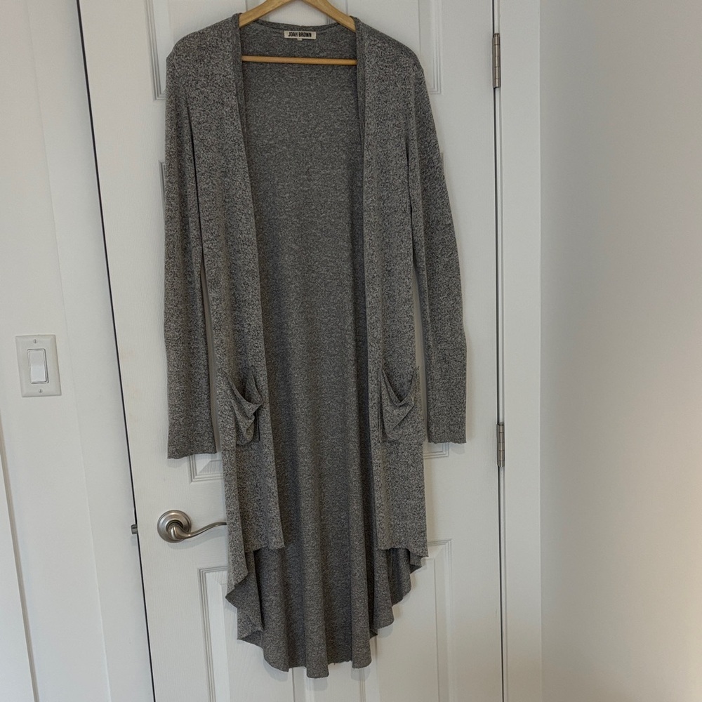 Joah Brown Oversized Gray Open Front Long Cardigan Duster pockets one size - Picture 3 of 10